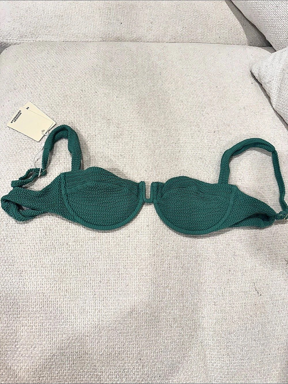 Monday Swimwear Cala Roja Top - Pond Crinkle Green Medium NWT